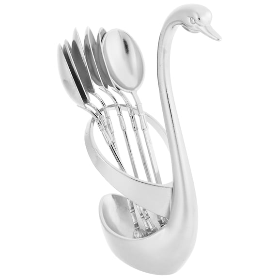 Raindrops Swan Shaped Spoon Set with Holder, 1 Set Alloy Kitchen Utensils, Easy to Clean Tableware for Dining