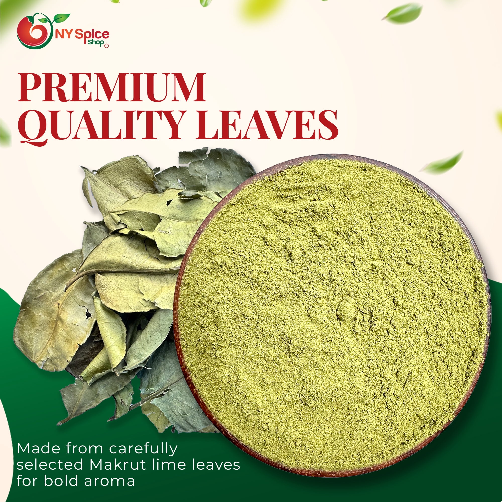 NY SPICE SHOP Ground Makrut Lime Leaves - 08 Ounce - Kaffir Leaves - Thai Lime Leaves - Citrus Hystrix Leaves - Wild Lime Leaves