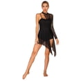 thumbnail image 4 of Aislor Robe de Danse Lyrique pour Femmes une Épaule Manches Longues Dentelle Maille Robe de Patinage Noir L, 4 of 7