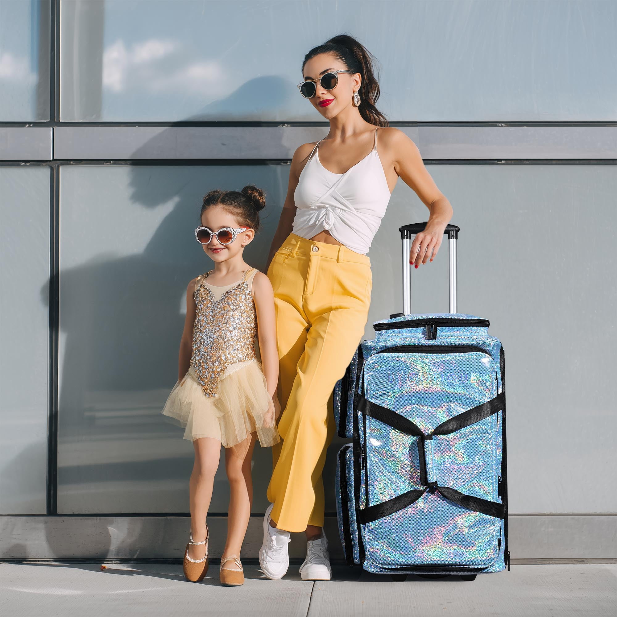 Byootique Dance Bag with Wheels Travel Duffle Bag Expandable Storage FA Sapphire