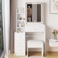 Compact Small Size Left Bedside Vanity Table with Cushioned
