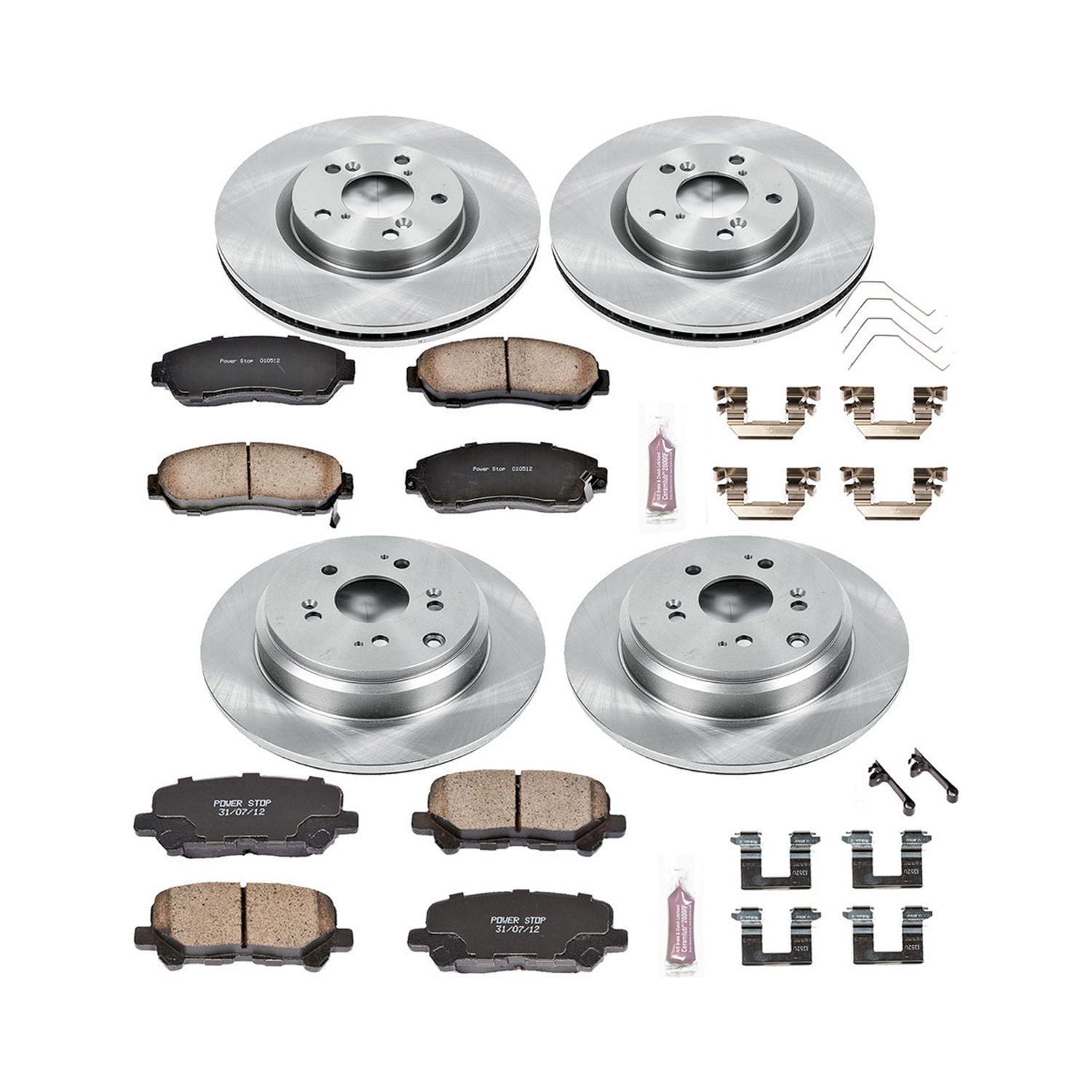 Power Stop Front and Rear Stock Replacement Brake Pad and Rotor Kit KOE5858 Fits 2012 Honda Odyssey