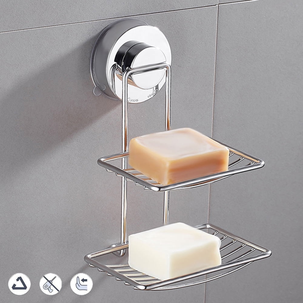 Soap Dish for Shower with Suction Cup Shower Soap Holder Stainless Steel Bar Soap Holder Soap Bar Holder Adhesive No Drilling Soap Holder for Shower Wall Soap Dishes for Bathroom