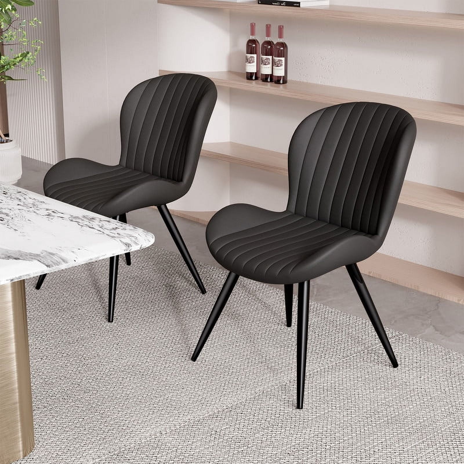 Hawsaiy Upholstered Dining Chairs Set of 2, Modern Kitchen Chairs with Backrest and Metal Legs, 19" Seat Height,Black