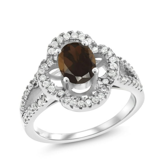 Gem Stone King 1.57 Ct Oval Brown Smoky Quartz 925 Sterling Silver Ring (Size 5)