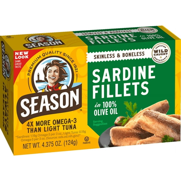 Season Sardines in Olive Oil, Salt Added, 4.375 oz