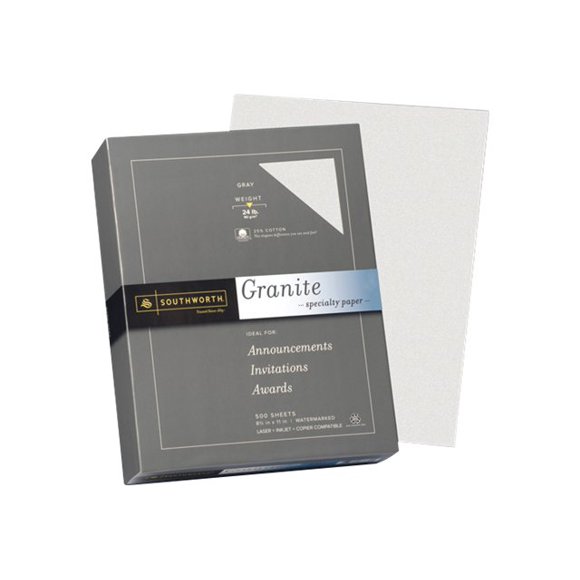 Southworth Papier Spécialisé Granite, 24 Lb, 8,5 X 11, Gris, 500/rame