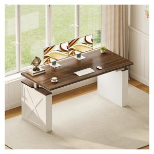 Farmhouse 55 Inch Electric Standing Desk Walnut+White