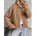 thumbnail image 3 of PRETTYGARDEN Women's Faux Suede Cropped Bomber Jacket | Long Sleeve Zip Up Casual Going Out Jackets Coat, Oversized Loose Fit Western Outfits, Trendy Outerwear, Fall Clothes, 3 of 8