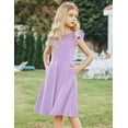thumbnail image 3 of Oudiya Girls Summer Purple Dress Ruffle Sleeve Mesh A Line Casual Party Dresses with Pockets 6-13 Y, 3 of 9