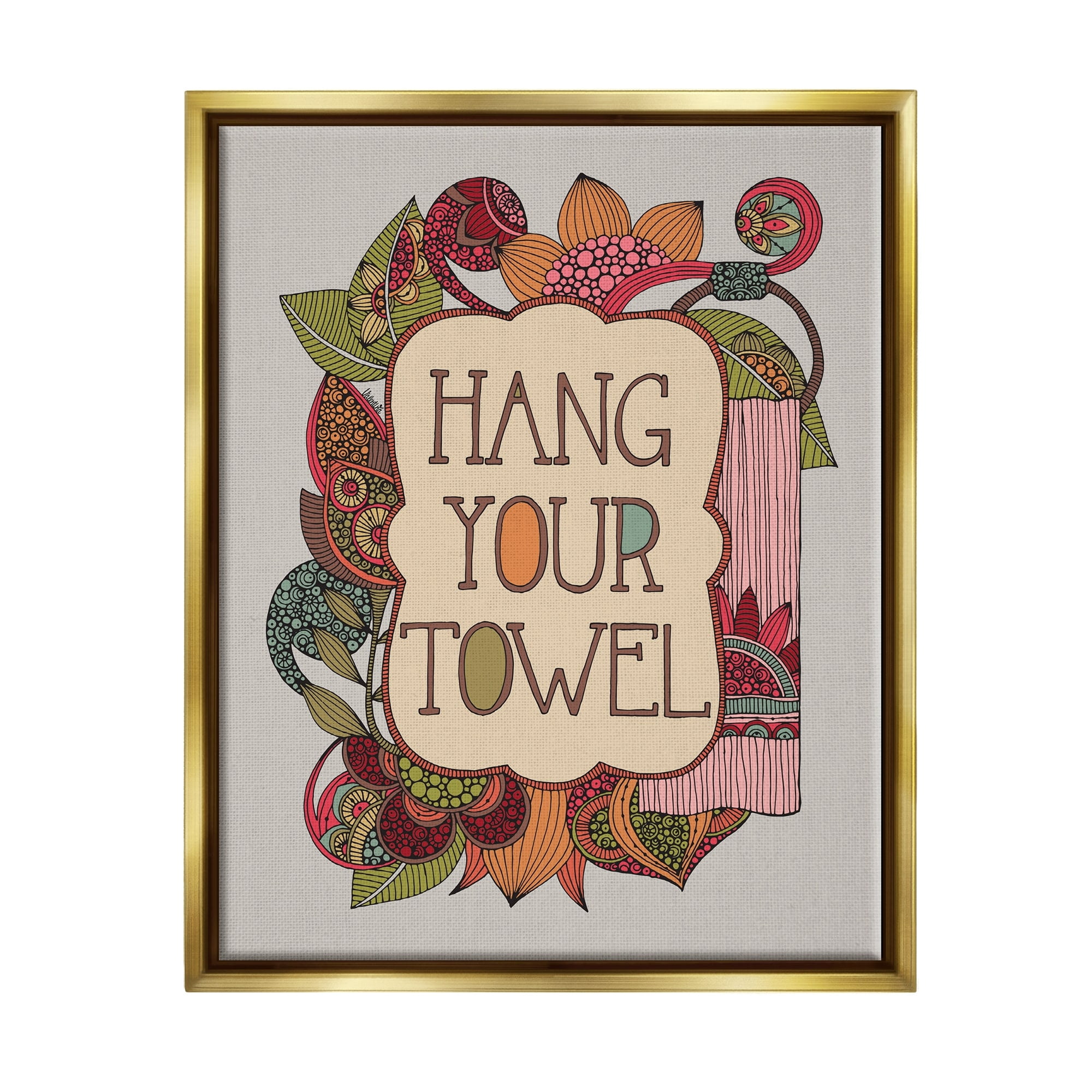 Stupell Industries Hang Your Towel Intricate Floral Mandala Shapes Graphic Art Metallic Gold Floating Framed Canvas Print Wall Art, Design by Valentina Harper