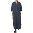 thumbnail image 2 of DAFPZW Muslim Thobe for Men V-Neck Cotton Lightweight Kaftan, Summer Leisure Islamic Arabic Robes with Pocket, Islamic Clothing, 2 of 3