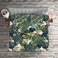 thumbnail image 2 of Ambesonne Floral Quilted Coverlet 3 Pcs, Botanic Tropic Leaves, Queen Size, Green and White, 2 of 2