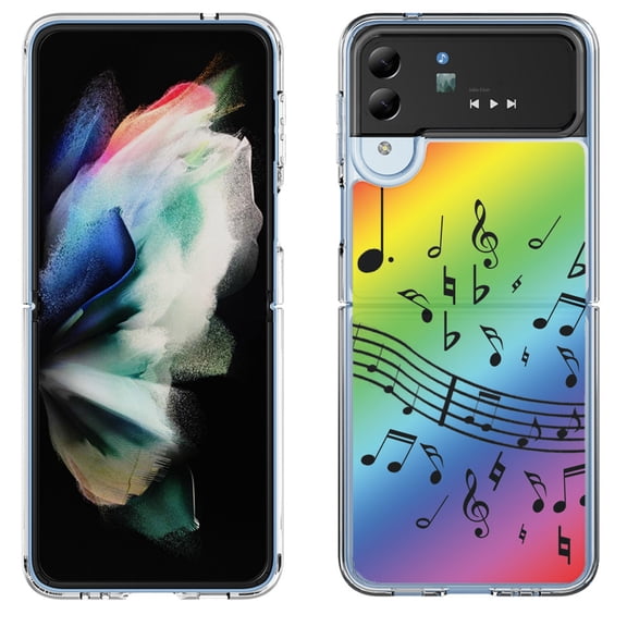 Shockproof Bumper Phone Case for Samsung Galaxy Z Flip 4 5G, by OneToughShield ® - Music Notes / Rainbow