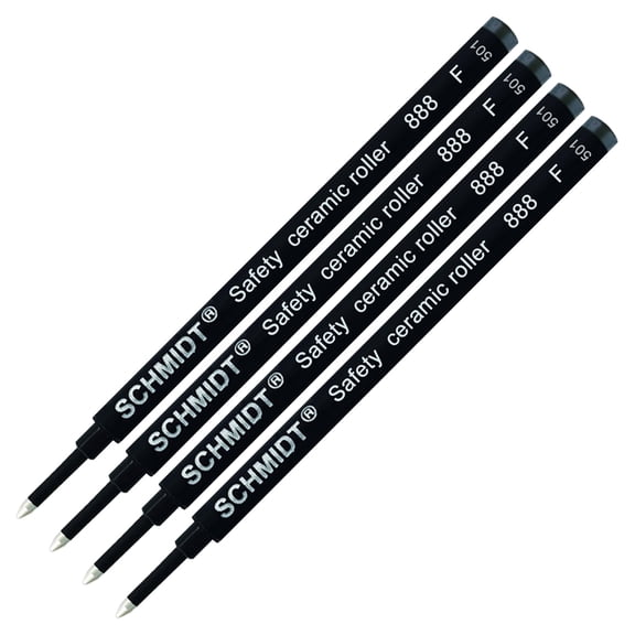 Schmidt 888 Black 4-Pack Safety Ceramic Rollerball Refill, Ceramic Tip Plastic Tube, 0.6mm Fine Point (SC58116)