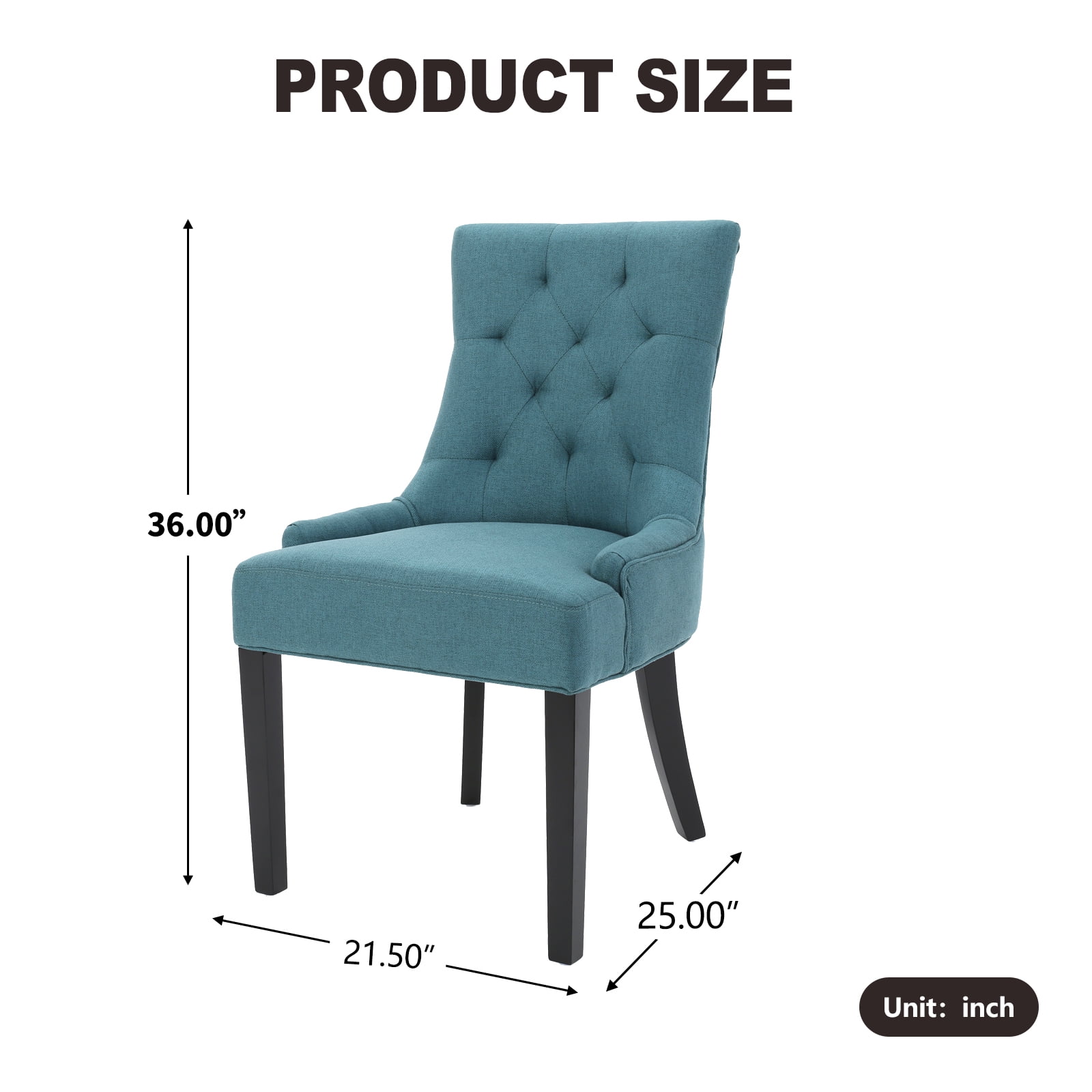 Kadyn Modern Upholstered Set of 2 Fabric Dining Chairs with Wood Legs, High Back Dining Room Chairs for Dining Room, Urban Style Kitchen Chair, Dark Teal