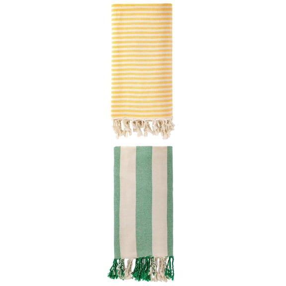 Unique Bargains 2Pcs Light Sand Free Quick Dry Turkish Beach Towel Yellow Green 71" x 40"