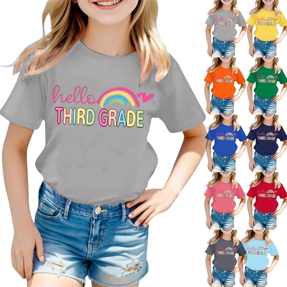 FUZHIQ Hello Second Grade Tshirt Kids Back to School Shirt for Girls Boys First Day of School Rainbow Graphic Tee Outfit Gifts, 0-1 Years