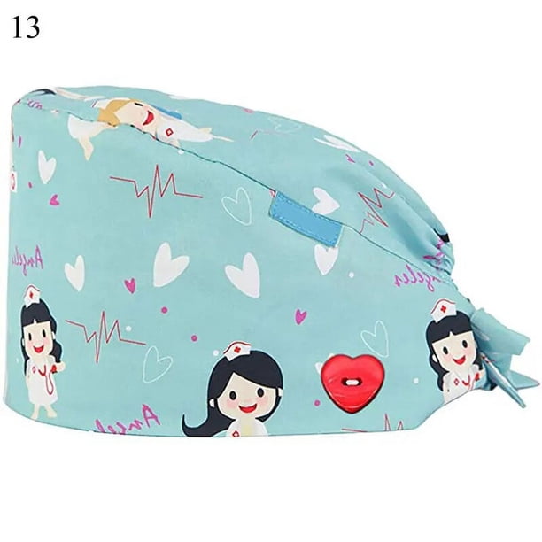 Gorro de enfermera de algodón con estampado de dibujos animados para hombres y mujeres, gorro de dentista absorbente del sudor, gorros de cuidado de salón de belleza, regalos de navidad