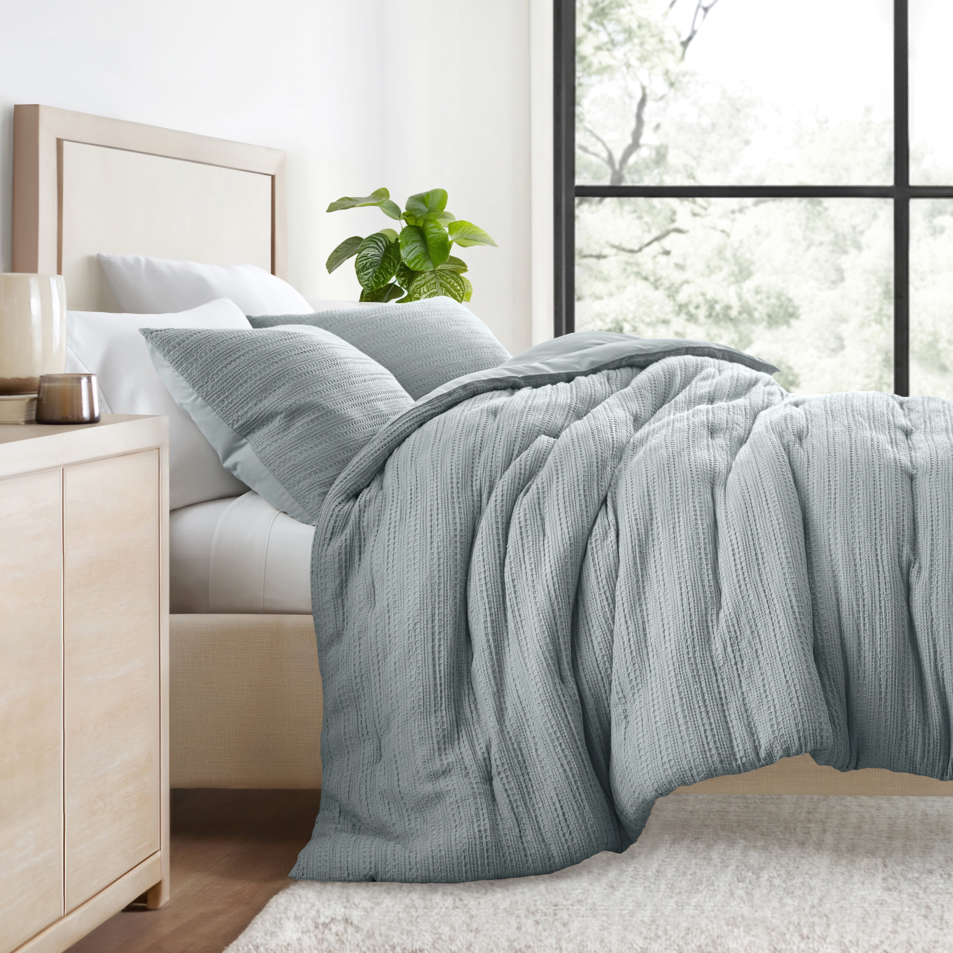 Textured Waffle Comforter Set in Light Blue for Full/Queen Size Bedding by Comfort Canopy