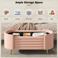 thumbnail image 2 of GZXS Pink Chenille Upholstered End-of-Bed Bench with Removable Lid, Modern Oval Ottoman Footrest with Hidden Storage and Metal Legs for Entryway or Living Room, 44.9"L x 18.3"W x 18.5"H, 2 of 10