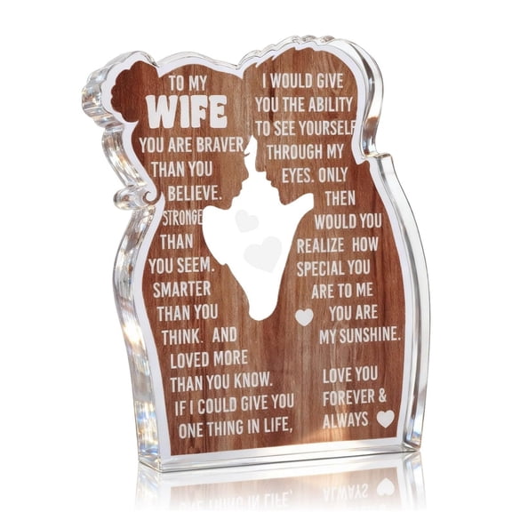 Syltano To My Wife Acrylic Plaque Gift, Couple Silhouette Inspirational Quote Desk Sign, Romantic Anniversary/Birthday Keepsake Decor for Bedroom, Home & Office
