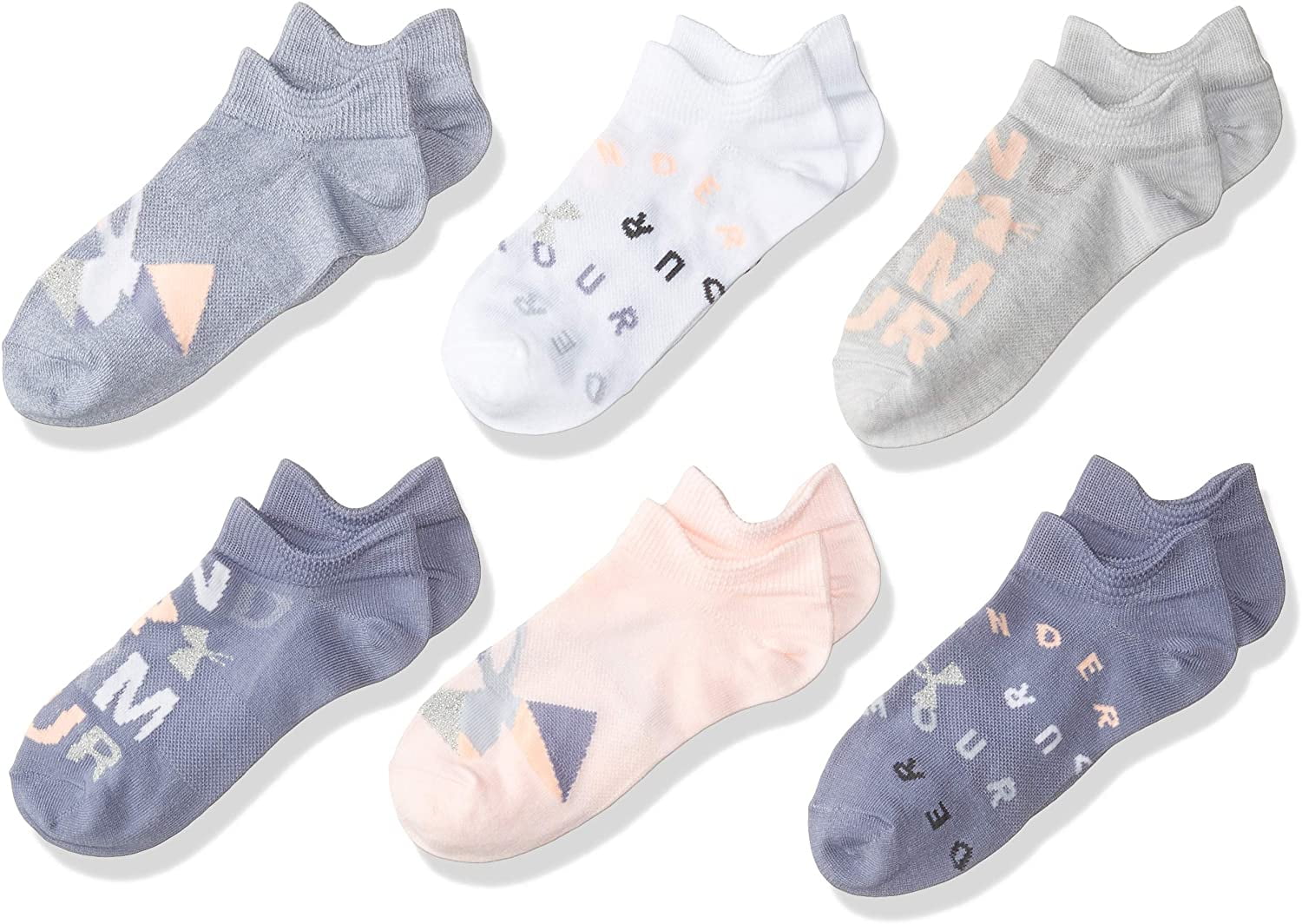 Under Armour Essential No Show Socks, 6Pair, Purple Dusk Assorted