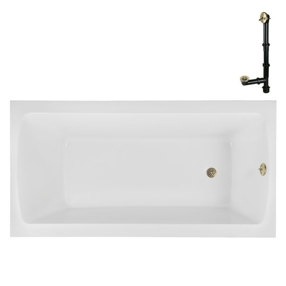Streamline N-4380-754-PBR 72 in. x 36 in. Acrylic Soaking Drop-In Bathtub in Glossy White, With External Drain in Polished Brass