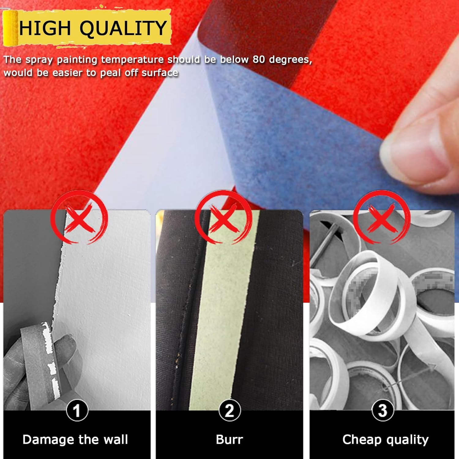Masking Tape, Blue Tapes, Painters Tape, Artist Painter's Paper Tape for Multi-Purpose Wall Paint, DIY Crafts, Scrapbook, Decoration, Labeling, Edge Finishing, 0.94INx60.1YDSx6 Rolls=360.6YDS