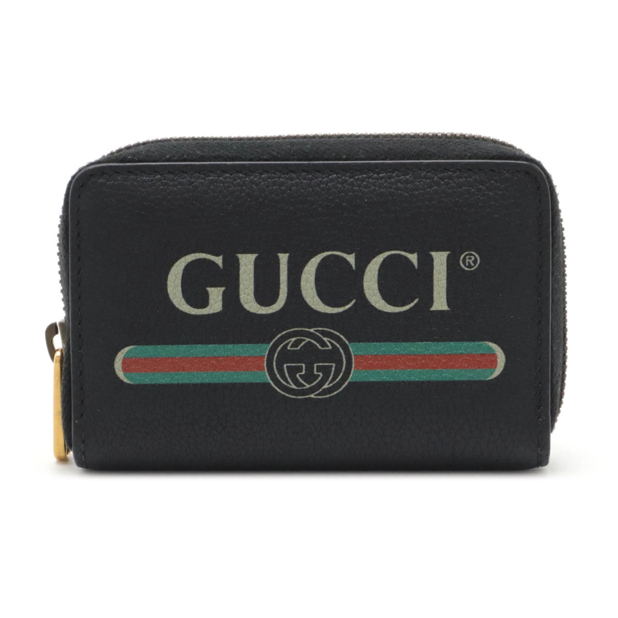 Pre-Owned GUCCI Gucci Print Coin Case Purse Card Leather Black