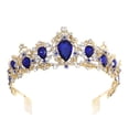 thumbnail image 1 of 1pc Crystal Rhinestones Crown with Comb Elegant Large Crown for Party Wedding Cosplay (Blue), 1 of 8