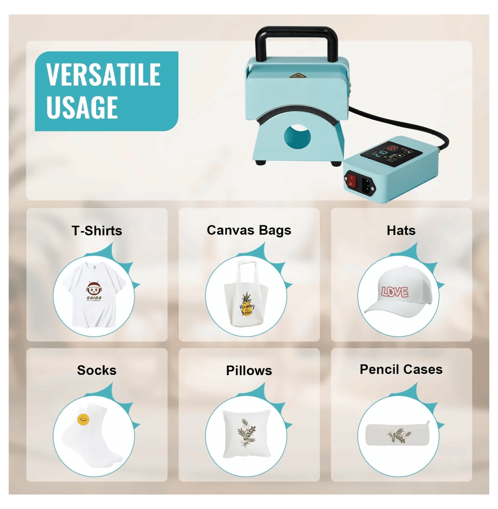 Hat Press Machine Mini for Caps 5.9x3.15 inch - Portable Heat Press for Hat Customization, Curved Ceramic Plate, Adjustable Temperature, Silicone Pad