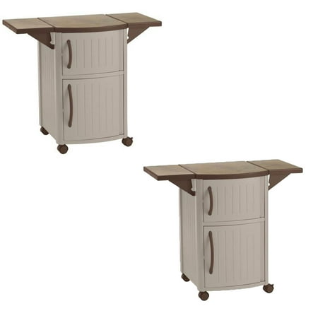 New Suncast Portable Outdoor Patio Prep Serving Station Table New Suncast Portable Outdoor Patio Prep Serving Station Table Cabinet 2 Pack