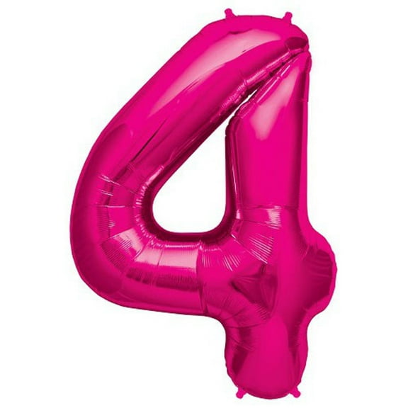 Number 4 - Magenta Helium Foil Balloon - 34 inch