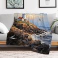 thumbnail image 6 of Lighthouse Sunrise Coast Scenery Pale Blue Tan Blanket for Bed Throw Blanket for Women, Men And Kids Super Soft Plush Blanket Throw, Print Blanket, Blanket for Kids, 6 of 8