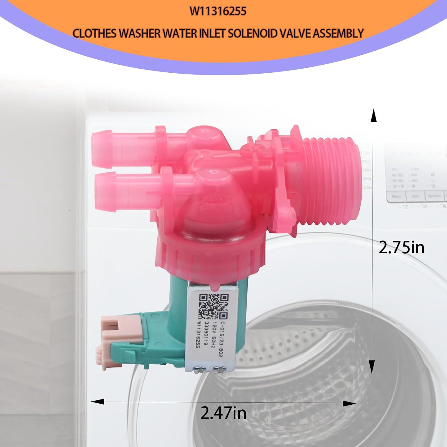 ABCISI 2026 Upgrade W11316255 Washing Machine Water Inlet Solenoid Valve Assembly for Whirlpool Maytag Amana Washing Machine Parts Replace 33490439 W11036928 AP6835736 1Year Warranty