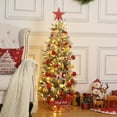 thumbnail image 7 of Towallmark 4.5 Ft Pre-Lit Christmas Tree, Snow Flocked Christmas Tree with 200 Warm White Led Lights, 8 Lighting Modes, Sleigh Ride Base, Artificial Xmas Tree for Home Decoration, 7 of 7