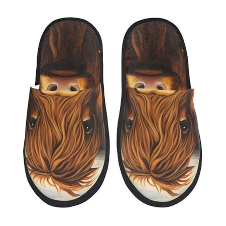Balery Countryside Sunflower Cow Slient Indoor Furry Fleece Comfort House Shoes Soft Non-Slip Home Shoes Cotton slippers House Slippers-- Large
