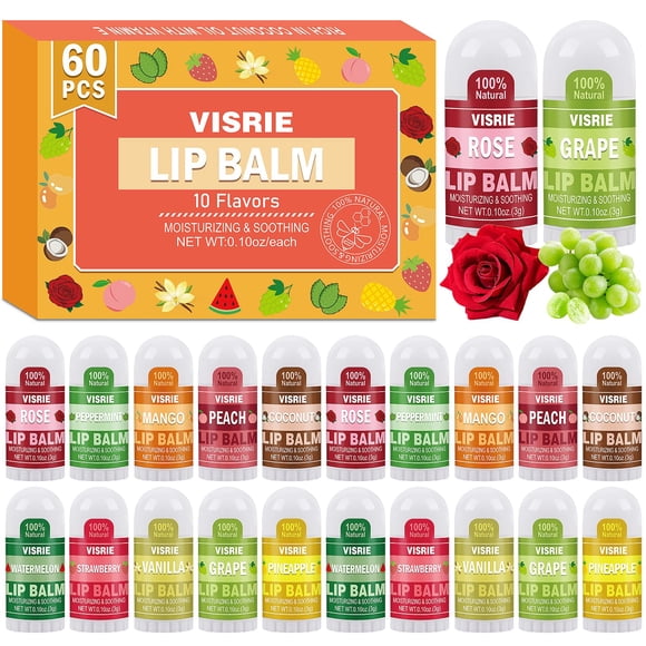 Bálsamo labial VISRIE Mini 60 unidades con vitamina E y aceite de coco