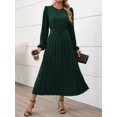thumbnail image 5 of Women's Pleated Round Neck Long Sleeve Belted Dress in Silhouette 100% Polyester for Everyday Wear Elegant Comfortable, 5 of 15