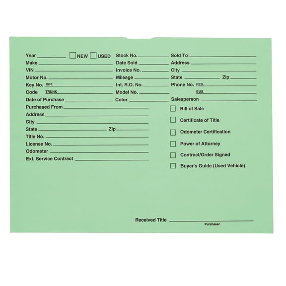 Vehicle Deal Ticket - Green - 9 1/2"H x 11 3/4"W - Pack of 100