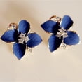 thumbnail image 3 of BRIGHTFUFU Un par de aretes Pendientes elegantes en forma de camelia Joyería de aleación con patrón floral de moda para mujeres y niñas (azul), 3 of 7