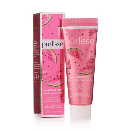 Purlisse Watermelon Energizing Aqua Balm - Hydrating Natural Face Moisturizer for Sensitive, Combination, Normal and Oily Skin, 1.7 oz -