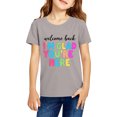thumbnail image 2 of Sewkxo Girls Welcome Back to School Letter Graphic T Shirt Short Sleeve Crew Neck Cotton Casual Tee for Kids,Light Gray 140, 2 of 4