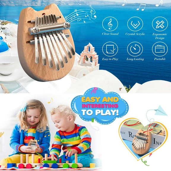 Mini 8-key Super Mini Thumb Piano, Magics Wooden Finger Piano, With Learning Guidance, Brown