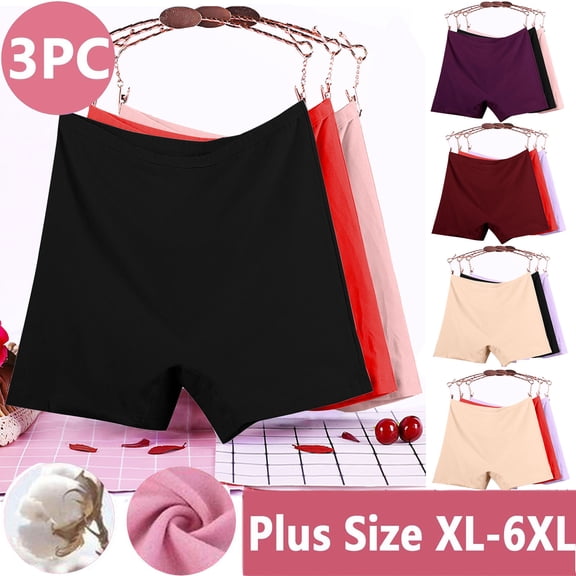 Dgankt Cotton Panties Women's 3-Pack Plus Size High Waist Leak Proof Cotton Safety Shorts - Moisture-Wicking Stretchy Underwear for Yoga, Gym Workouts & Running XL-6XL