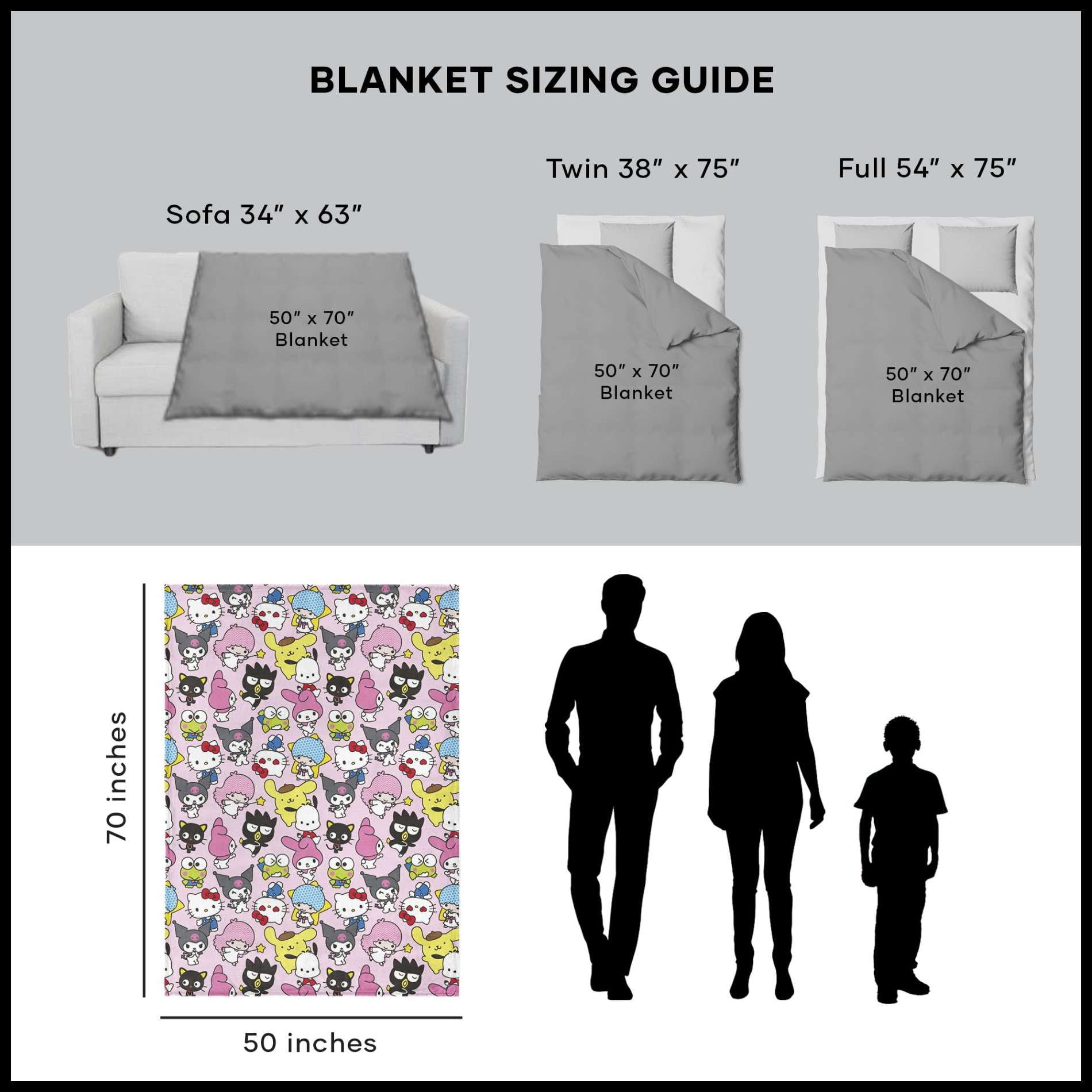 Sanrio Hello Kitty & Friends Rainbow Magic Kids Silk Touch Throw Blanket