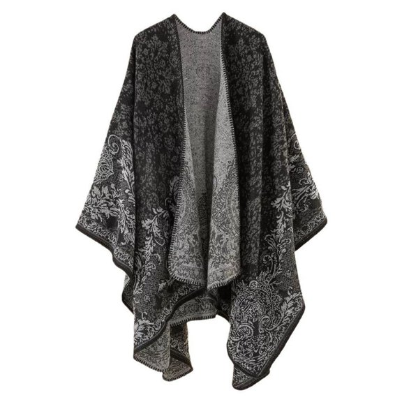 vnanda Women Cape Women Cape Vintage Style Warm Open Front Irregular Thick Loose Oversized Soft Double-sided Printed Fall Winter Cardigan Shawl Wrap Poncho