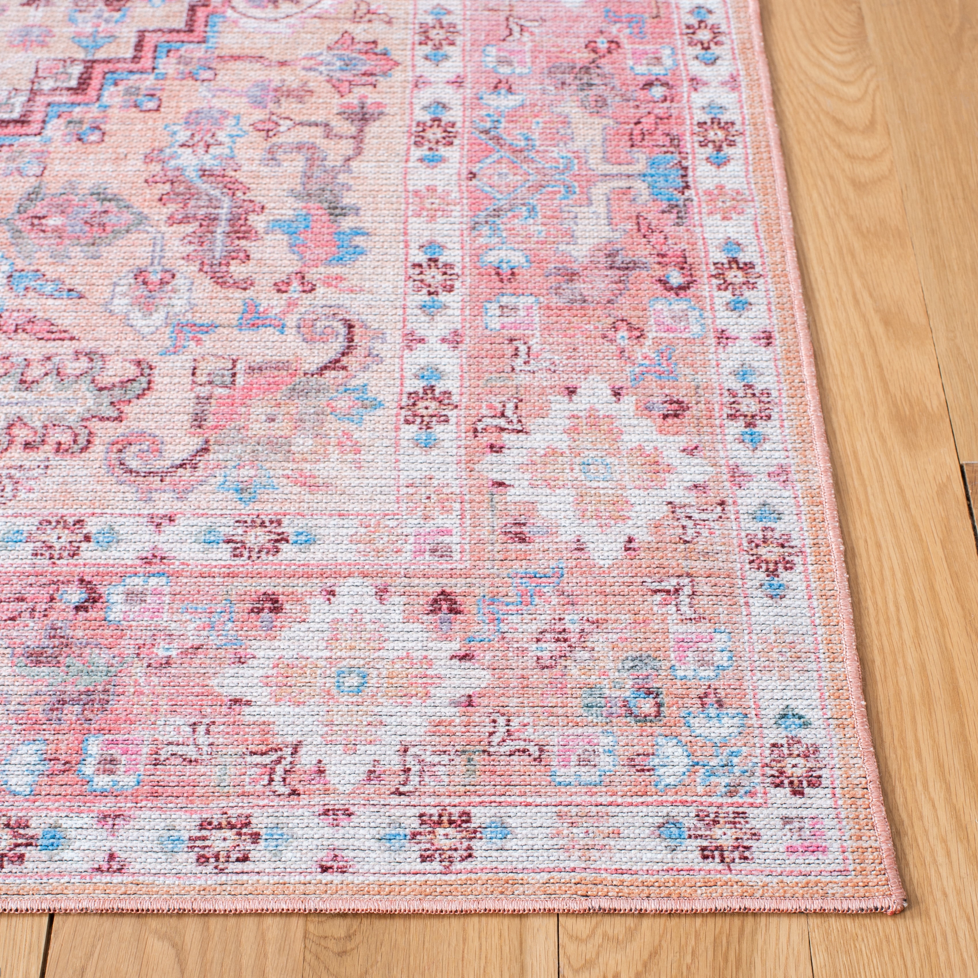 SAFAVIEH Serapi Donald Oriental Machine Washable Runner Rug, Beige/Pink, 2' x 9'