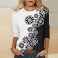 thumbnail image 3 of 3/4 Length Sleeve Womens Tops Floral Print Crewneck Loose Fit Dressy Casual Shirts Spring Summer Blouse Going out Top, 3 of 6